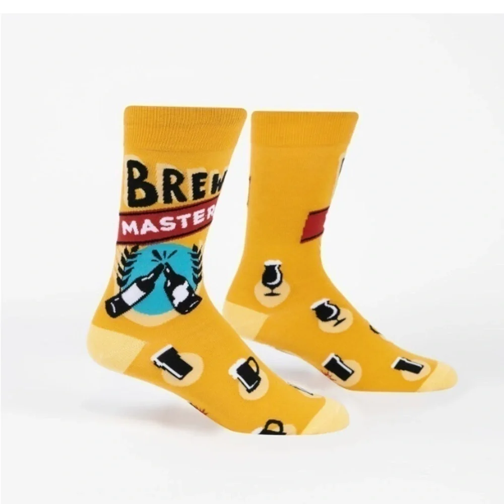 Sock It To Me NWT Yellow Beer Brew Master Crew Socks Novelty Beer Crawl Brewery